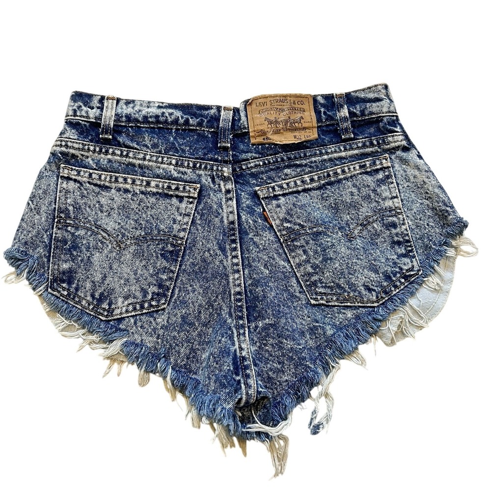 Vtg Made in USA Levi's 550 Reworked Jean Shorts Waist 29 Booty Micro Raw Hem